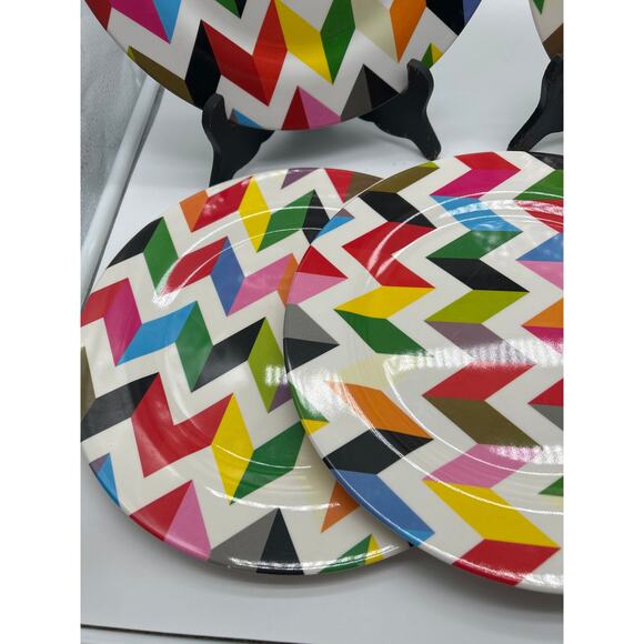 French Bull Ziggy 5 Matching Plates melamine 11 Inches Geometric Print Colorful - Picture 4 of 8